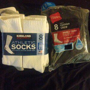 8 pack athletic socks (White Grey) 7 pack Crew socks (Black)   size:8-12